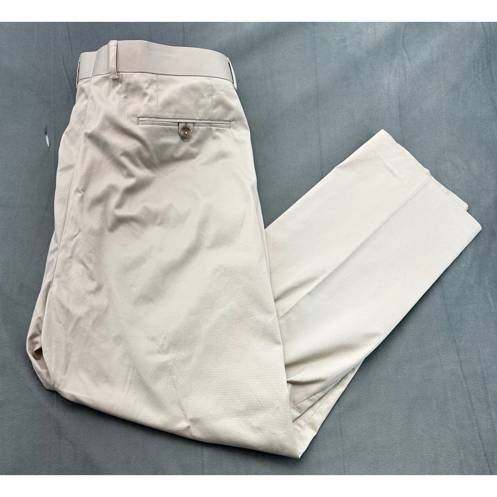 NEW Alan Flusser Mens Stone Beige Flat Front Cotton Dress Pants 38x30 STAINS